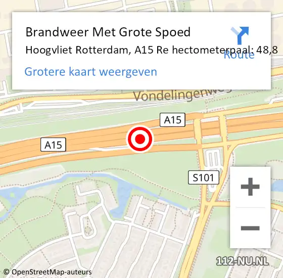 Locatie op kaart van de 112 melding: Brandweer Met Grote Spoed Naar Hoogvliet Rotterdam, A15 Re hectometerpaal: 48,8 op 28 februari 2020 09:26