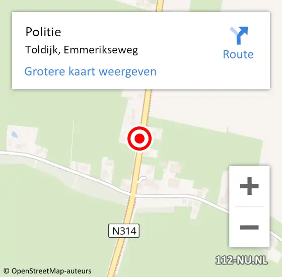 Locatie op kaart van de 112 melding: Politie Toldijk, Emmerikseweg op 28 februari 2020 09:28