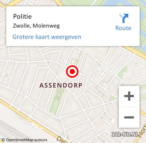 Locatie op kaart van de 112 melding: Politie Zwolle, Molenweg op 28 februari 2020 10:45