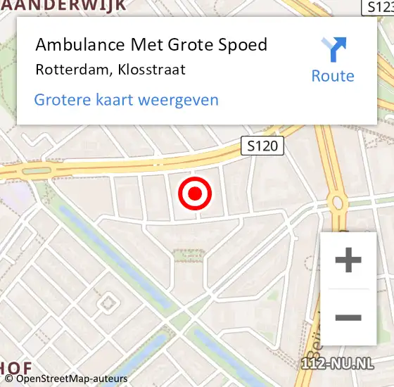 Locatie op kaart van de 112 melding: Ambulance Met Grote Spoed Naar Rotterdam, Klosstraat op 28 februari 2020 11:35