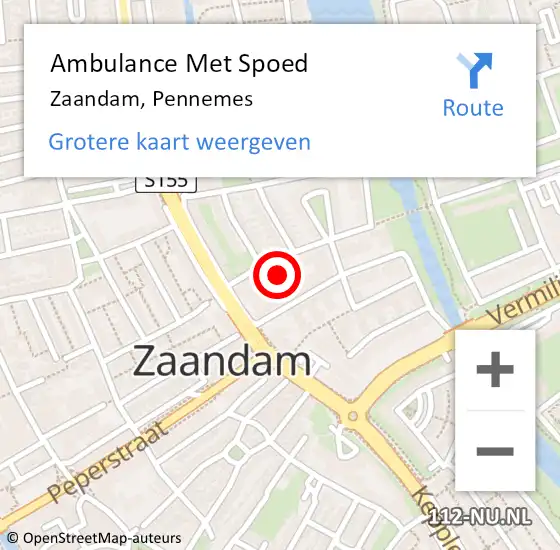 Locatie op kaart van de 112 melding: Ambulance Met Spoed Naar Zaandam, Pennemes op 28 februari 2020 12:15
