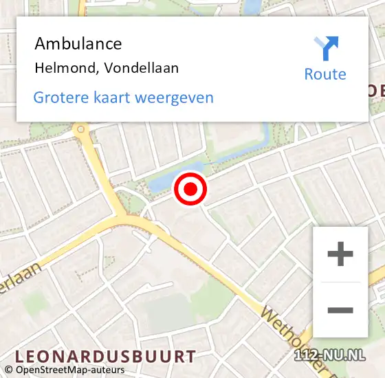 Locatie op kaart van de 112 melding: Ambulance Helmond, Vondellaan op 28 februari 2020 13:06