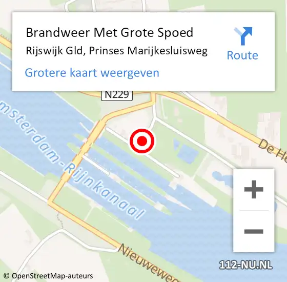 Locatie op kaart van de 112 melding: Brandweer Met Grote Spoed Naar Rijswijk Gld, Prinses Marijkesluisweg op 28 februari 2020 13:41