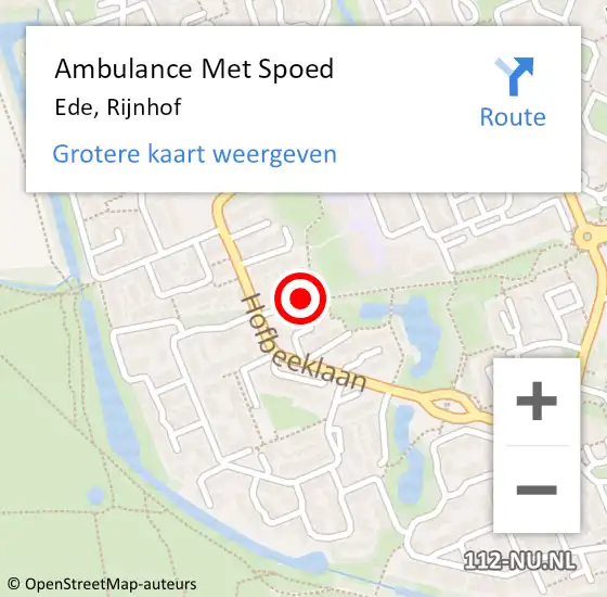 Locatie op kaart van de 112 melding: Ambulance Met Spoed Naar Ede, Rijnhof op 28 februari 2020 16:23