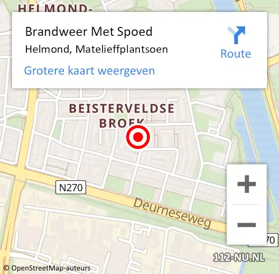 Locatie op kaart van de 112 melding: Brandweer Met Spoed Naar Helmond, Matelieffplantsoen op 29 april 2014 21:24