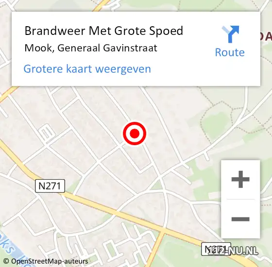 Locatie op kaart van de 112 melding: Brandweer Met Grote Spoed Naar Mook, Generaal Gavinstraat op 28 februari 2020 17:19