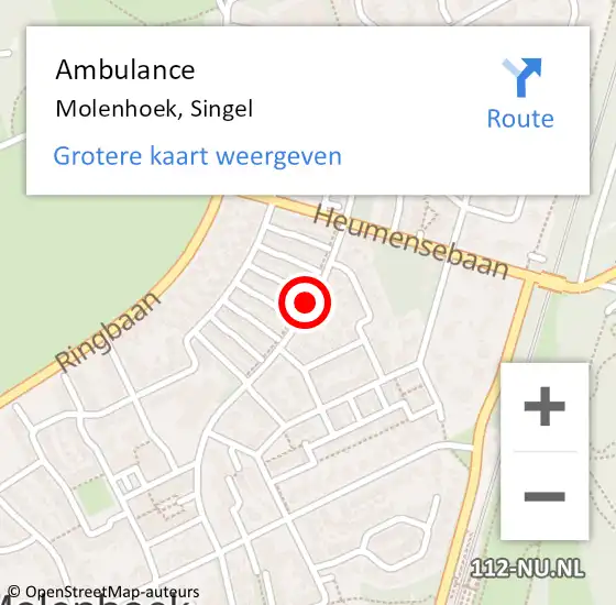 Locatie op kaart van de 112 melding: Ambulance Molenhoek, Singel op 28 februari 2020 17:46