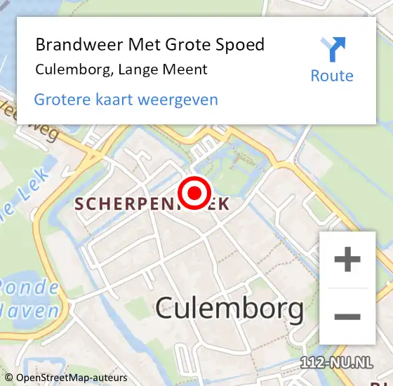 Locatie op kaart van de 112 melding: Brandweer Met Grote Spoed Naar Culemborg, Lange Meent op 29 april 2014 21:47