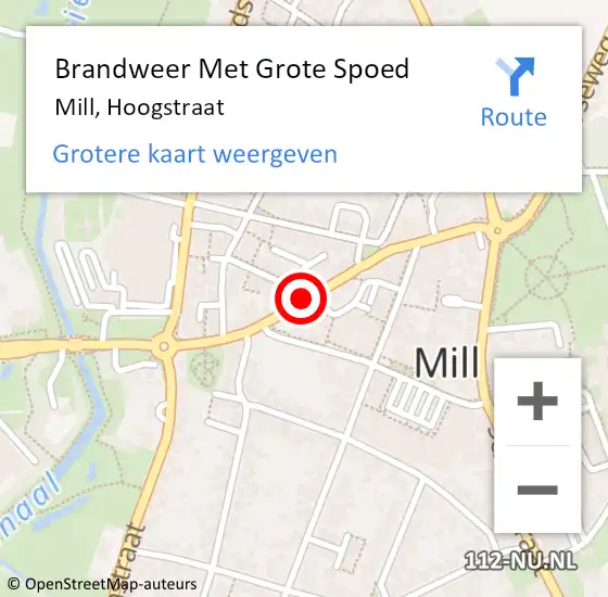 Locatie op kaart van de 112 melding: Brandweer Met Grote Spoed Naar Mill, Hoogstraat op 28 februari 2020 19:56