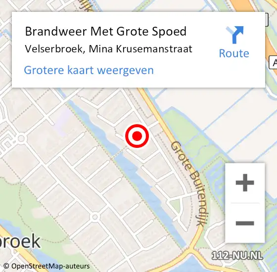 Locatie op kaart van de 112 melding: Brandweer Met Grote Spoed Naar Velserbroek, Mina Krusemanstraat op 28 februari 2020 21:25