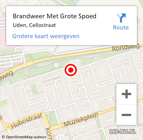 Locatie op kaart van de 112 melding: Brandweer Met Grote Spoed Naar Uden, Cellostraat op 28 februari 2020 22:21