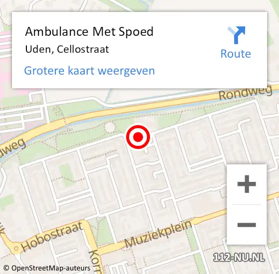 Locatie op kaart van de 112 melding: Ambulance Met Spoed Naar Uden, Cellostraat op 28 februari 2020 22:23