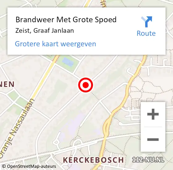 Locatie op kaart van de 112 melding: Brandweer Met Grote Spoed Naar Zeist, Graaf Janlaan op 28 februari 2020 22:49