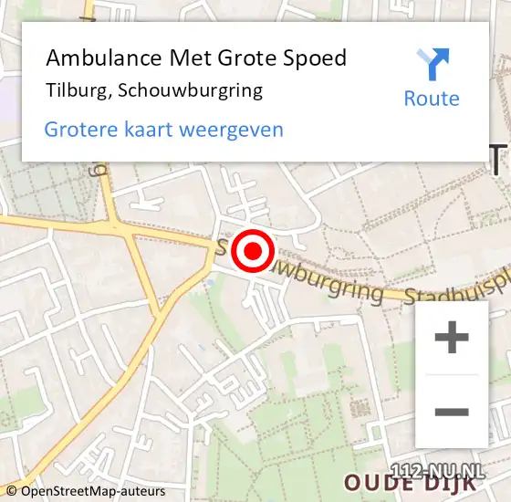 Locatie op kaart van de 112 melding: Ambulance Met Grote Spoed Naar Tilburg, Schouwburgring op 28 februari 2020 23:39