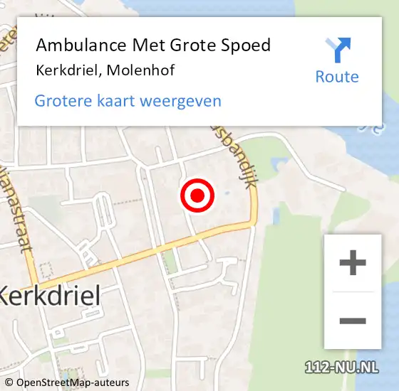 Locatie op kaart van de 112 melding: Ambulance Met Grote Spoed Naar Kerkdriel, Molenhof op 29 februari 2020 00:01