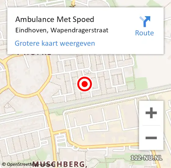 Locatie op kaart van de 112 melding: Ambulance Met Spoed Naar Eindhoven, Wapendragerstraat op 29 februari 2020 00:06
