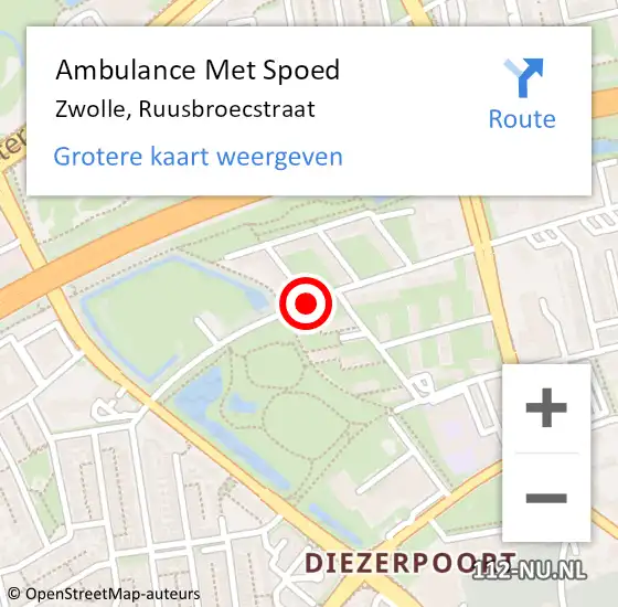 Locatie op kaart van de 112 melding: Ambulance Met Spoed Naar Zwolle, Ruusbroecstraat op 29 februari 2020 01:41