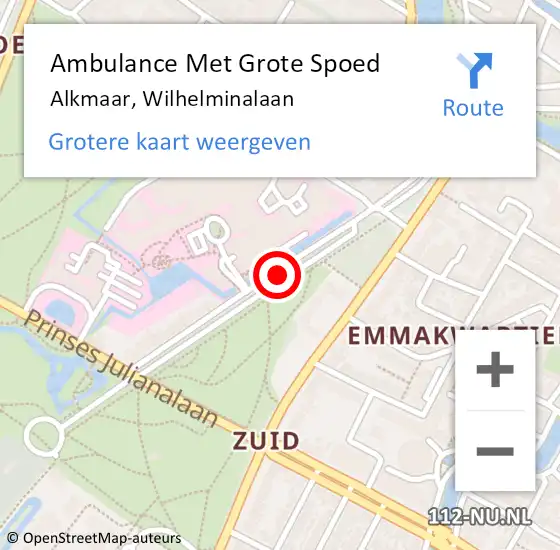 Locatie op kaart van de 112 melding: Ambulance Met Grote Spoed Naar Alkmaar, Wilhelminalaan op 29 februari 2020 03:05