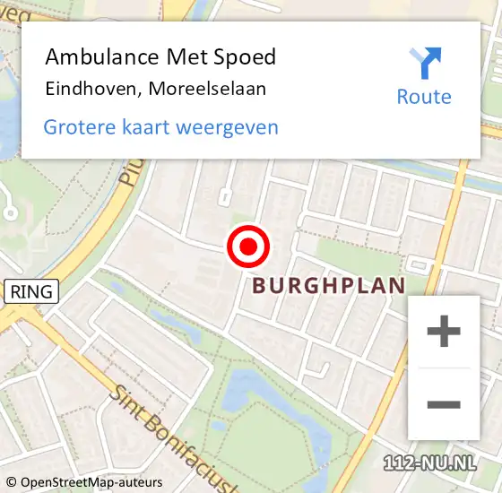 Locatie op kaart van de 112 melding: Ambulance Met Spoed Naar Eindhoven, Moreelselaan op 29 februari 2020 04:01