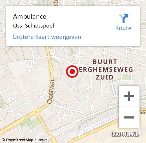 Locatie op kaart van de 112 melding: Ambulance Oss, Schietspoel op 29 februari 2020 04:20