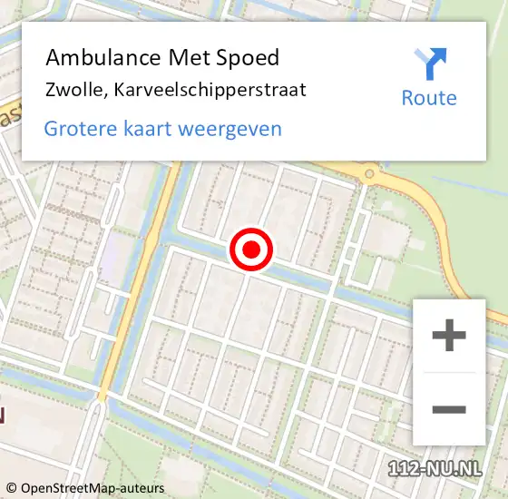 Locatie op kaart van de 112 melding: Ambulance Met Spoed Naar Zwolle, Karveelschipperstraat op 29 februari 2020 06:02