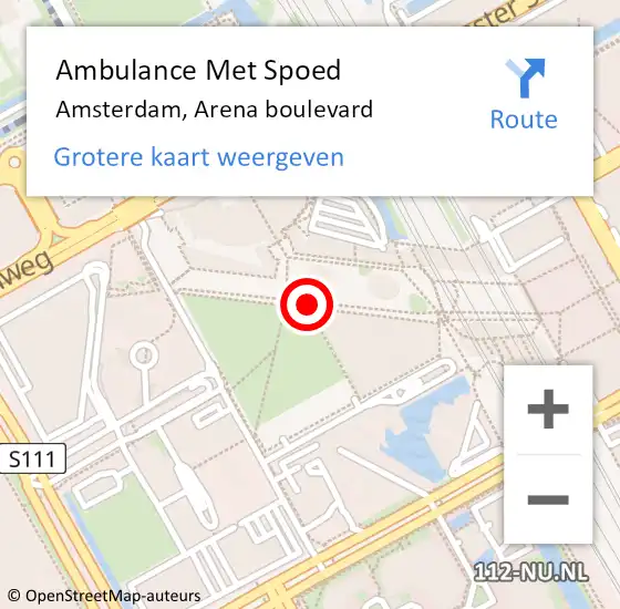 Locatie op kaart van de 112 melding: Ambulance Met Spoed Naar Amsterdam, Arena boulevard op 29 februari 2020 06:17