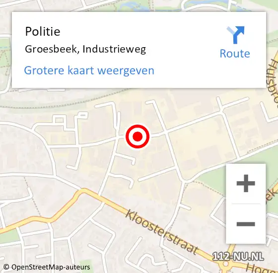 Locatie op kaart van de 112 melding: Politie Groesbeek, Industrieweg op 29 februari 2020 06:20