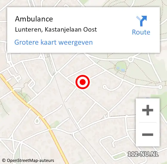 Locatie op kaart van de 112 melding: Ambulance Lunteren, Kastanjelaan Oost op 29 februari 2020 09:07