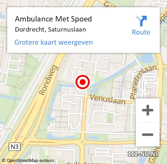 Locatie op kaart van de 112 melding: Ambulance Met Spoed Naar Dordrecht, Saturnuslaan op 29 februari 2020 09:14