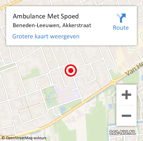 Locatie op kaart van de 112 melding: Ambulance Met Spoed Naar Beneden-Leeuwen, Akkerstraat op 29 februari 2020 09:35