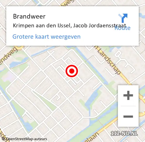 Locatie op kaart van de 112 melding: Brandweer Krimpen aan den IJssel, Jacob Jordaensstraat op 29 februari 2020 09:41