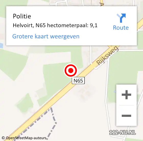 Locatie op kaart van de 112 melding: Politie Helvoirt, N65 hectometerpaal: 9,1 op 29 februari 2020 10:29