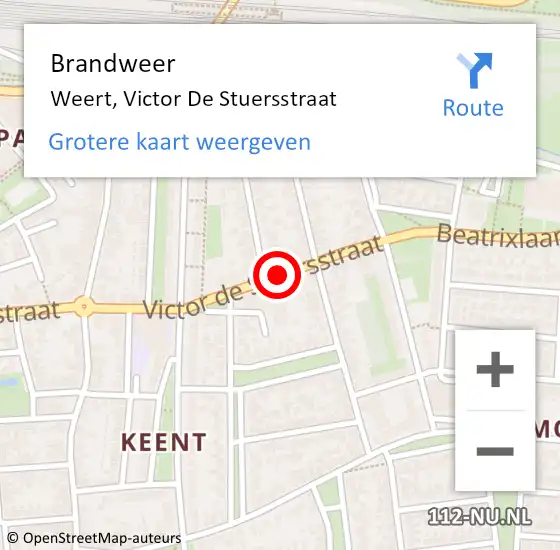 Locatie op kaart van de 112 melding: Brandweer Weert, Victor De Stuersstraat op 29 februari 2020 10:40