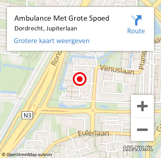 Locatie op kaart van de 112 melding: Ambulance Met Grote Spoed Naar Dordrecht, Jupiterlaan op 29 februari 2020 10:59