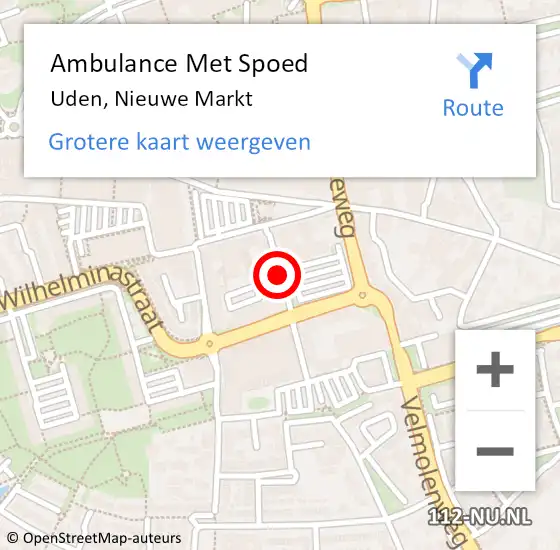 Locatie op kaart van de 112 melding: Ambulance Met Spoed Naar Uden, Nieuwe Markt op 29 februari 2020 12:14