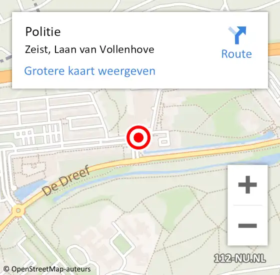 Locatie op kaart van de 112 melding: Politie Zeist, Laan Van Vollenhove op 29 februari 2020 12:53