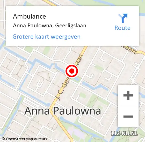 Locatie op kaart van de 112 melding: Ambulance Anna Paulowna, Geerligslaan op 29 februari 2020 14:22