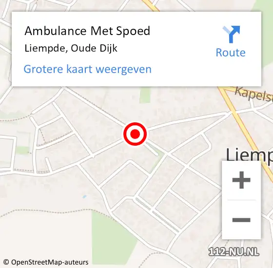 Locatie op kaart van de 112 melding: Ambulance Met Spoed Naar Liempde, Oude Dijk op 29 februari 2020 16:29