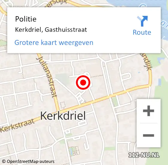 Locatie op kaart van de 112 melding: Politie Kerkdriel, Gasthuisstraat op 29 februari 2020 17:15