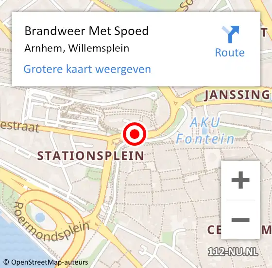 Locatie op kaart van de 112 melding: Brandweer Met Spoed Naar Arnhem, Willemsplein op 29 februari 2020 18:07