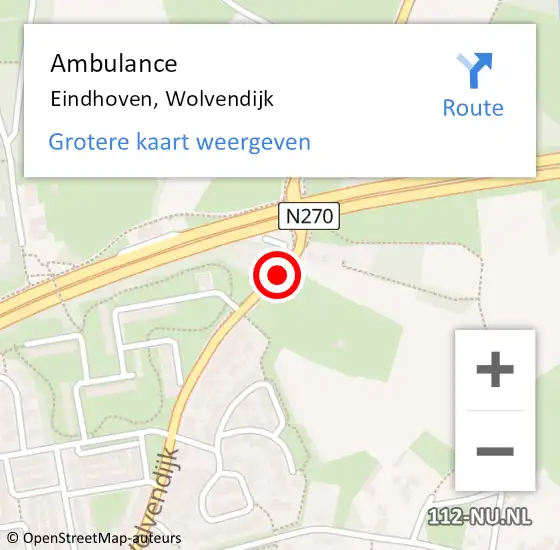 Locatie op kaart van de 112 melding: Ambulance Eindhoven, Wolvendijk op 29 februari 2020 18:34