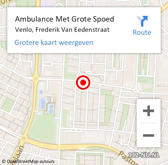 Locatie op kaart van de 112 melding: Ambulance Met Grote Spoed Naar Venlo, Frederik Van Eedenstraat op 29 februari 2020 18:47