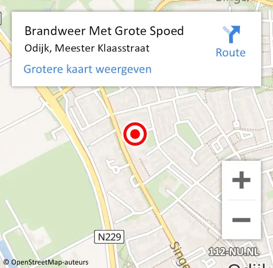 Locatie op kaart van de 112 melding: Brandweer Met Grote Spoed Naar Odijk, Meester Klaasstraat op 29 februari 2020 18:47