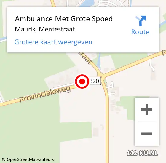 Locatie op kaart van de 112 melding: Ambulance Met Grote Spoed Naar Maurik, Mentestraat op 29 februari 2020 20:55