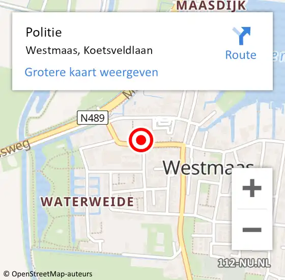 Locatie op kaart van de 112 melding: Politie Westmaas, Koetsveldlaan op 29 februari 2020 21:09