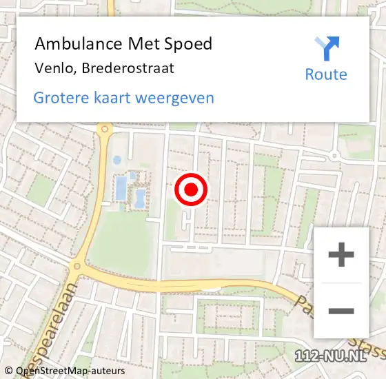 Locatie op kaart van de 112 melding: Ambulance Met Spoed Naar Venlo, Brederostraat op 29 februari 2020 21:10