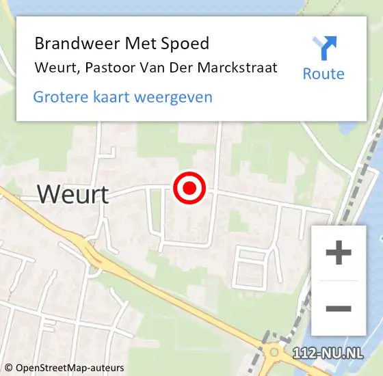 Locatie op kaart van de 112 melding: Brandweer Met Spoed Naar Weurt, Pastoor Van Der Marckstraat op 29 februari 2020 21:26