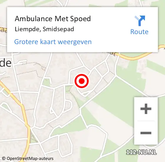 Locatie op kaart van de 112 melding: Ambulance Met Spoed Naar Liempde, Smidsepad op 29 februari 2020 22:28