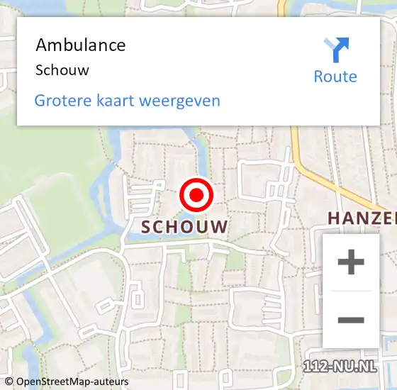 Locatie op kaart van de 112 melding: Ambulance Schouw op 29 februari 2020 23:35