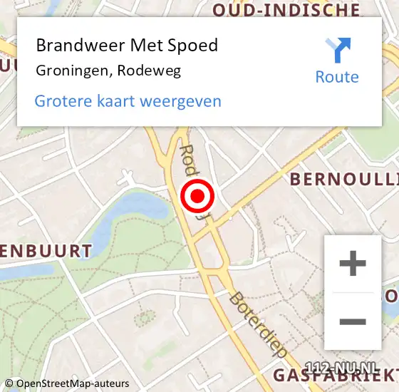 Locatie op kaart van de 112 melding: Brandweer Met Spoed Naar Groningen, Rodeweg op 1 maart 2020 02:21